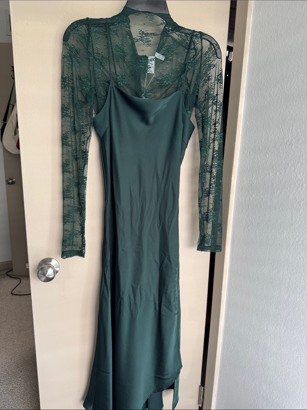 Forest Green Slip Dress with Matching Lace Bolero